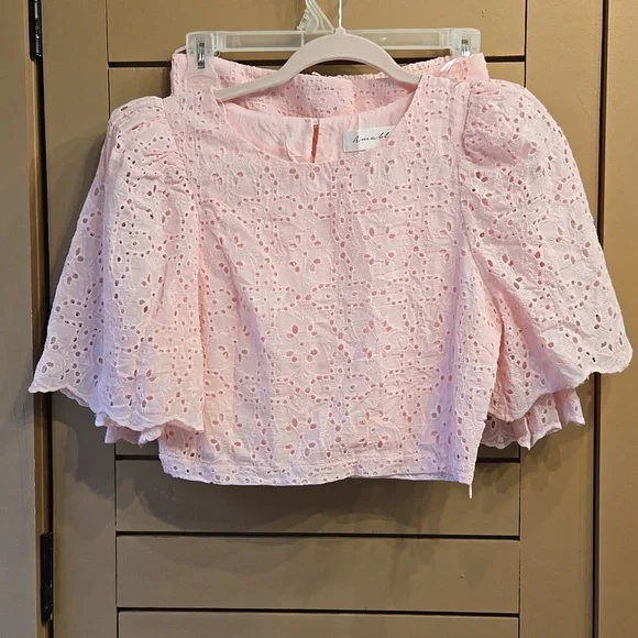 Amabelle By Mabel Eyelet Lace Puff Sleeve Crop Top & Skirt Set Size Small - Picture 5 of 12
